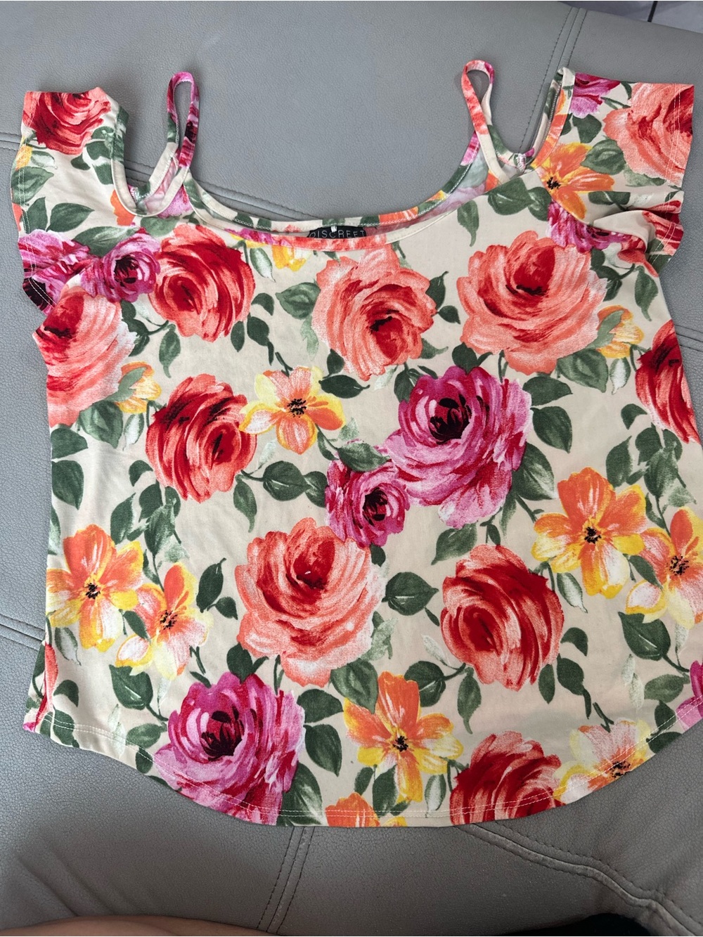 Discreet Floral Cold-Shoulder Camisole in Cream, Pink, Red and Orange